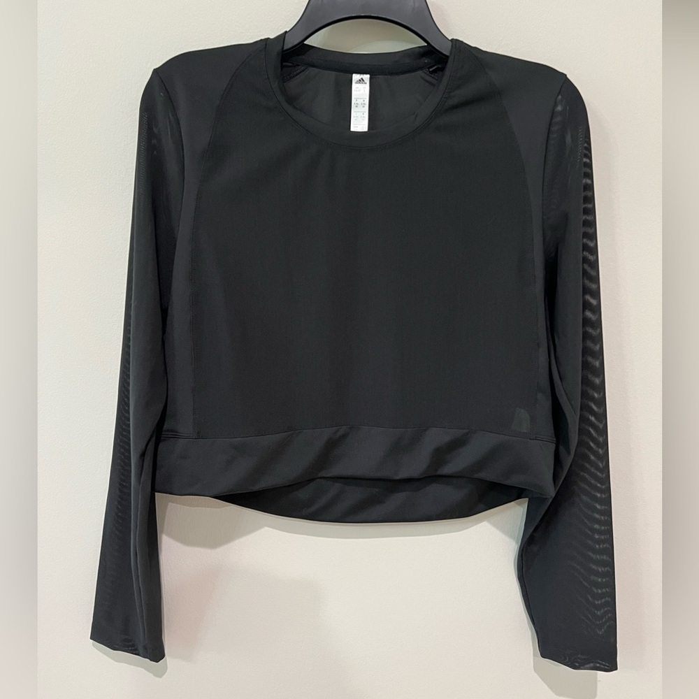 Adidas Mesh Black Cropped Long Sleeve Shirt - Picture 2 of 5